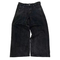 Mandotos Y2K baggy jeans with embroidered stripes, wide-leg denim, suitable for men and women, streetwear and casual wear.