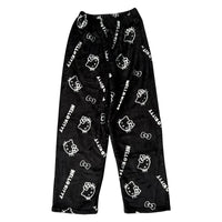 Mandotos Y2K Hello Kitty pajama pants for women featuring cartoon Sanrio Hello Kitty design, comfortable leisure sleepwear trousers.