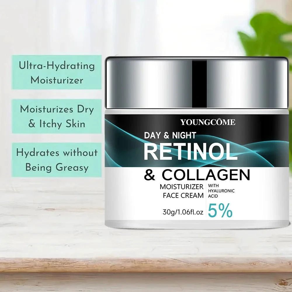 Mandotos Youngcome Retinol Cream jar showing the product with a clean, modern design, highlighting skin elasticity and moisture benefits.