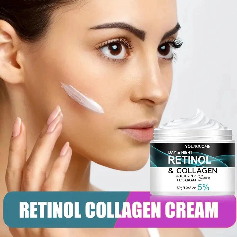 Mandotos Youngcome Retinol Cream jar showing smooth, nourishing cream to promote skin elasticity, luster, and improved texture.