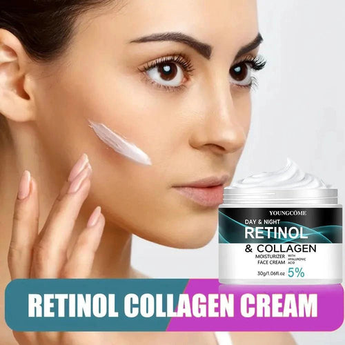 Mandotos Youngcome Retinol Cream jar showing smooth, nourishing cream to promote skin elasticity, luster, and improved texture.