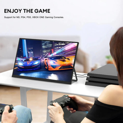 Mandotos ZEUSLAP 18.5-inch portable gaming monitor with 1920x1080P resolution, 100Hz refresh rate, HDMI and Type-C for phones and consoles.