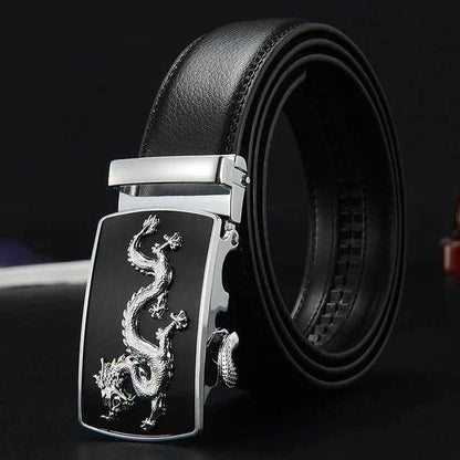 Men Automatic Buckle Belts New Fashion Brand Designer Dragon Leather Belts for Business Men Luxury Black Strap Waistband - MANDOTOS