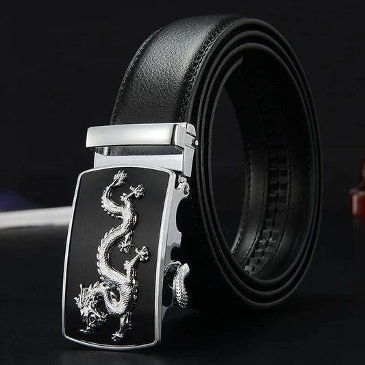 Men Automatic Buckle Belts New Fashion Brand Designer Dragon Leather Belts for Business Men Luxury Black Strap Waistband - MANDOTOS