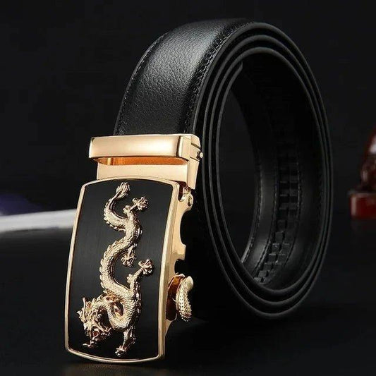 Men Automatic Buckle Belts New Fashion Brand Designer Dragon Leather Belts for Business Men Luxury Black Strap Waistband - MANDOTOS