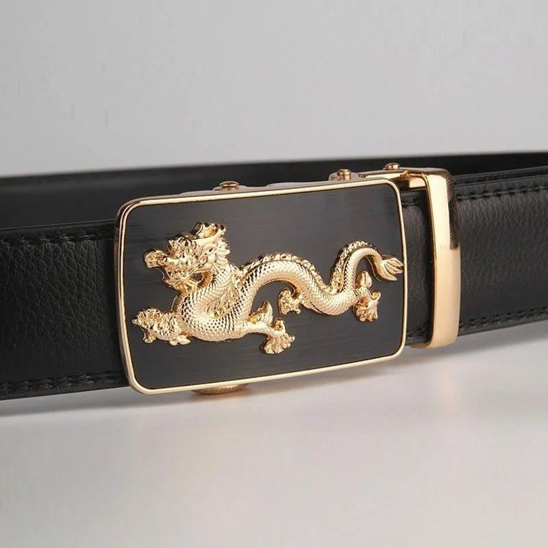 Men Automatic Buckle Belts New Fashion Brand Designer Dragon Leather Belts for Business Men Luxury Black Strap Waistband - MANDOTOS