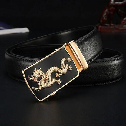Men Automatic Buckle Belts New Fashion Brand Designer Dragon Leather Belts for Business Men Luxury Black Strap Waistband - MANDOTOS