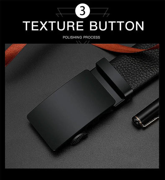 Men Leather Belt Metal Car Automatic Buckle Work Belt High Quality Men 120cm Leather Belt Business - MANDOTOS