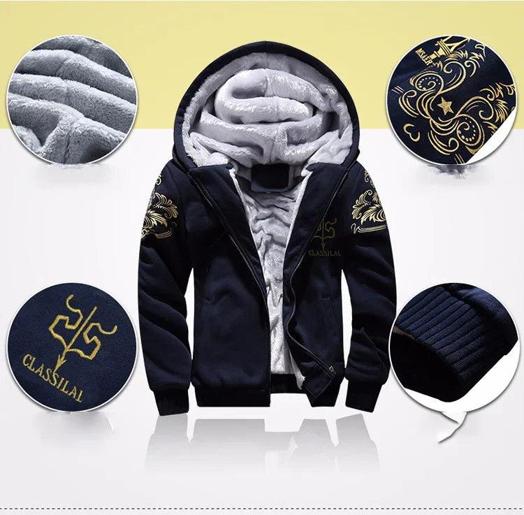 Men's autumn and winter sports set hooded casual cardigan jacket outdoor thickened warm sports shirt+pants two-piece set -