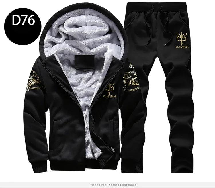 Men's autumn and winter sports set hooded casual cardigan jacket outdoor thickened warm sports shirt+pants two-piece set -