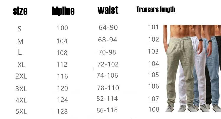 Men's Cotton Linen Pants Loose Cool Casual Long Pants Elastic Waist Long Pant Casual Large Size Streetwear Lightweight Trousers - MANDOTOS
