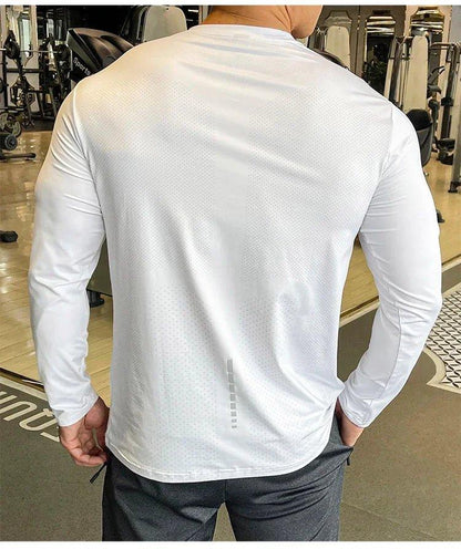 Men's Sports Fitness Long Sleeve Outdoor Badminton Quick Dry Training Shirt Casual Thin Running Top Bodybuilding Sportswear - MANDOTOS