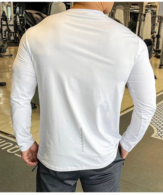 Men's Sports Fitness Long Sleeve Outdoor Badminton Quick Dry Training Shirt Casual Thin Running Top Bodybuilding Sportswear - MANDOTOS