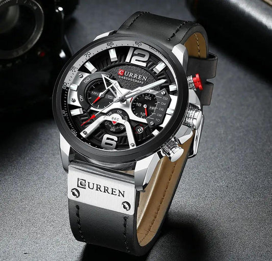 Military Leather Chronograph Wristwatch - MANDOTOS