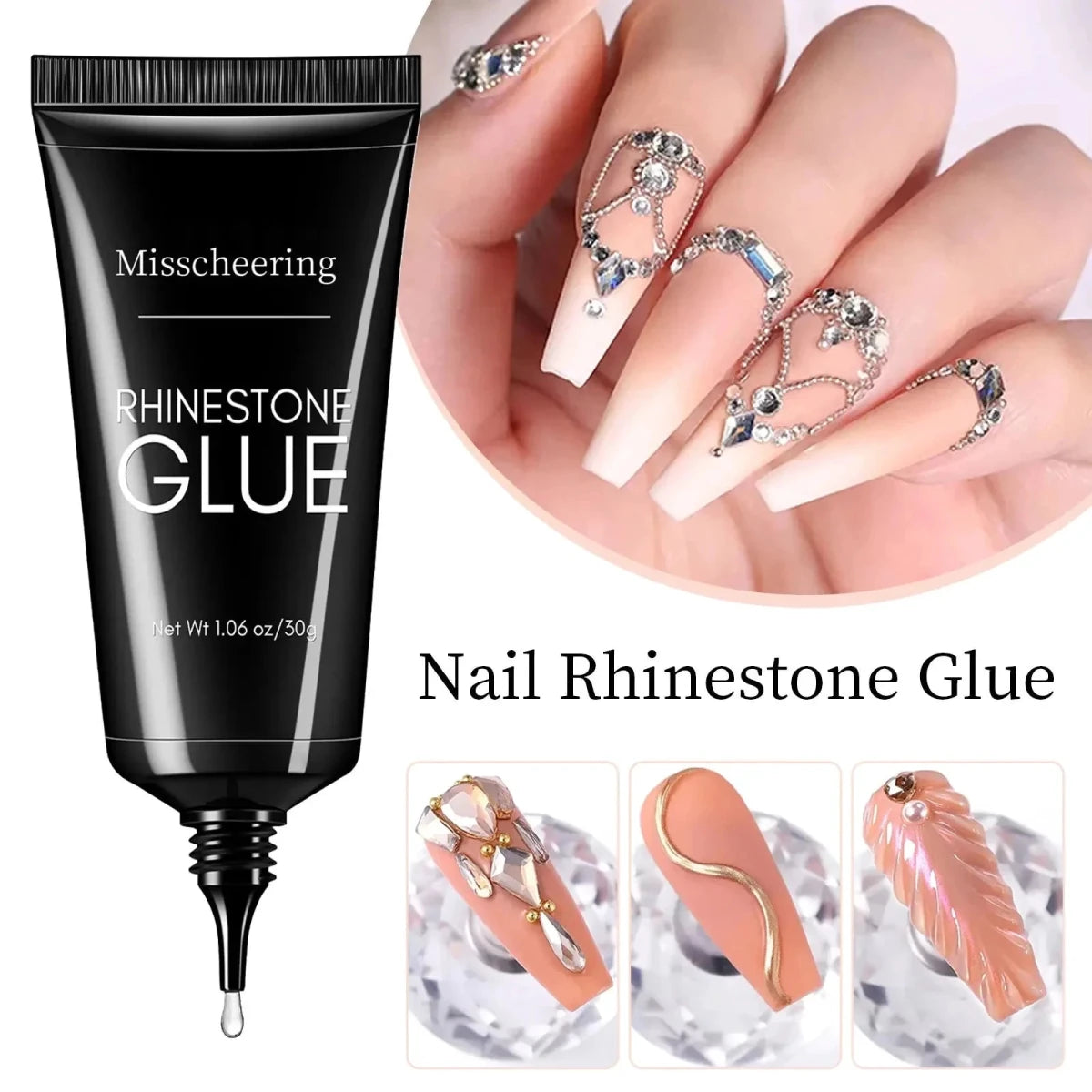 Mandotos 30g nail rhinestone glue gel by Misscheering for 3D nail charms, clear adhesive for nail art and decoration.