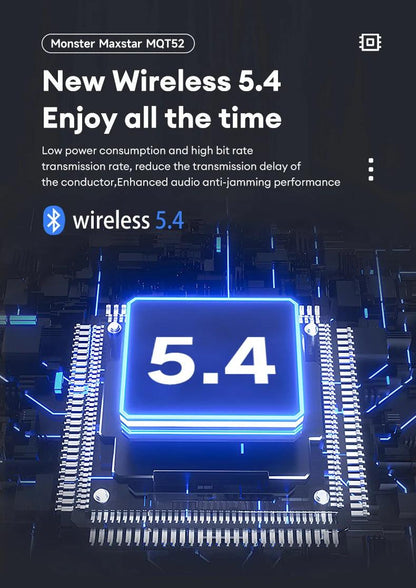 Monster MQT52 Wireless Bluetooth 5.4 Earphones Long Battery Life Gaming Headphones Dual Mode HIFI Stereo Sound Headset With Mic - MANDOTOS