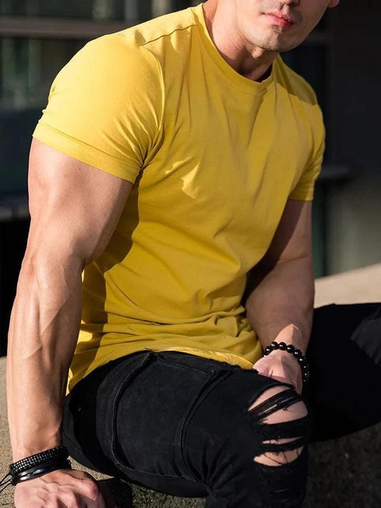 Muscle Fitness T-shirt Summer Men's Athleisure Workout short sleeve T-shirt High Quality cotton Men T-shirt Gym Sport Shirt Tops - MANDOTOS