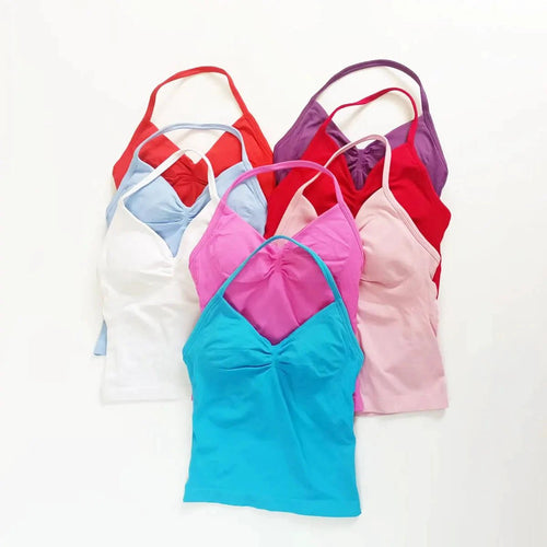 NCLAGEN Impact longline strappy women's yoga vest with open back design, ideal for fitness, gym, running, and workout activities.