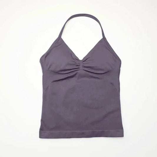 NCLAGEN Impact longline strappy sports yoga vest for women, open-back gym tank top with halter design for running and workouts