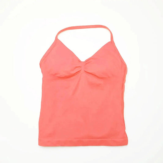 NCLAGEN Impact longline strappy women's yoga and fitness tank top with open back design, suitable for gym, running, and workouts.