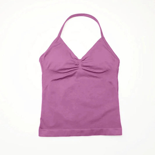NCLAGEN Impact longline strappy women's yoga vest with open back, fitness tank top, halter design, ideal for running and workout.