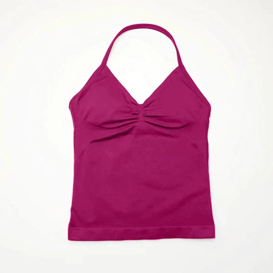NCLAGEN Impact Longline Strappy Sports Yoga Vest for women with open back design, ideal for gym, running, and workout activities.