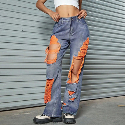 New Hole Ripped Jeans Women Booty Lifting Jeans Street Hip Hop Straight Leg Jeans Women'S Pants Korean Reviews Many Clothes - MANDOTOS