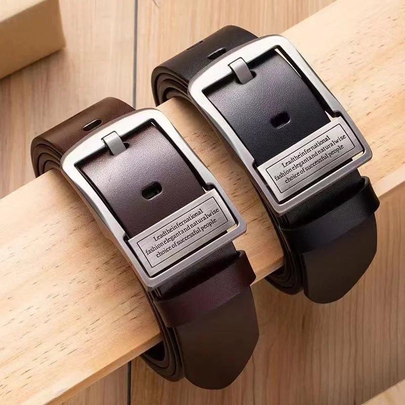 New Leather Cowhide Men's Belt Fashion Metal Alloy Pin Buckle Adult Luxury Brand Jeans Business Casual Waist Male Strap Brand - MANDOTOS