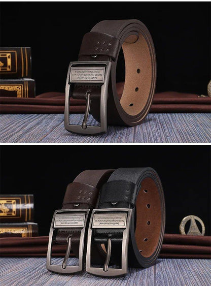 New Leather Cowhide Men's Belt Fashion Metal Alloy Pin Buckle Adult Luxury Brand Jeans Business Casual Waist Male Strap Brand - MANDOTOS