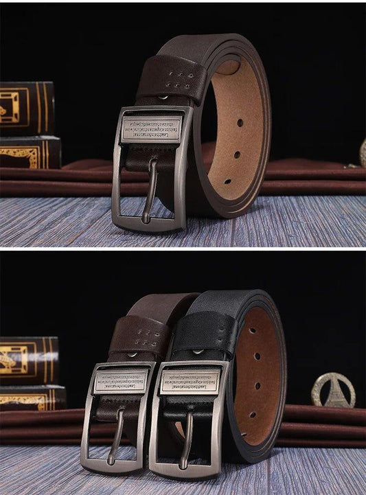 New Leather Cowhide Men's Belt Fashion Metal Alloy Pin Buckle Adult Luxury Brand Jeans Business Casual Waist Male Strap Brand - MANDOTOS