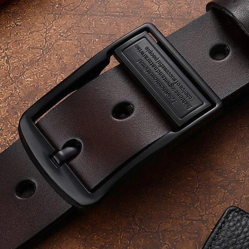 New Leather Cowhide Men's Belt Fashion Metal Alloy Pin Buckle Adult Luxury Brand Jeans Business Casual Waist Male Strap Brand - MANDOTOS