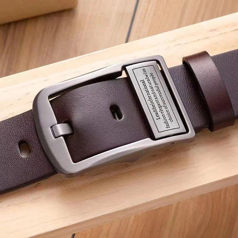 New Leather Cowhide Men's Belt Fashion Metal Alloy Pin Buckle Adult Luxury Brand Jeans Business Casual Waist Male Strap Brand - MANDOTOS