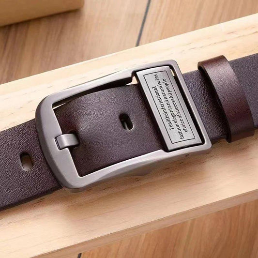 New Leather Cowhide Men's Belt Fashion Metal Alloy Pin Buckle Adult Luxury Brand Jeans Business Casual Waist Male Strap Brand - MANDOTOS