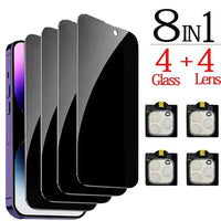 Anti-spy privacy screen protector and camera protection film for iPhone 16, 15, 14, 13 Pro Max by NHIPPLN, showing the clear protective glass.