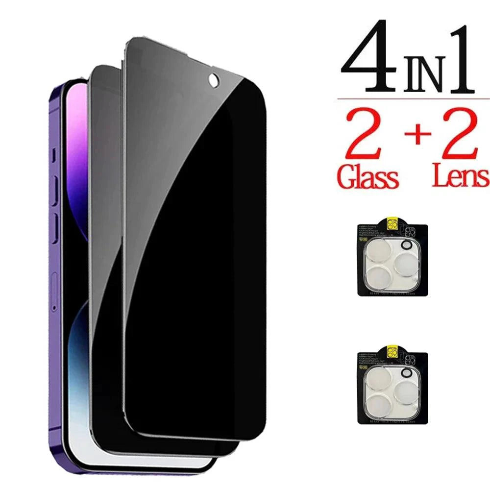 Anti-spy glass screen protector for iPhone 16, 15, 14, 13 Pro Max with privacy and camera protection by NHIPPLN.