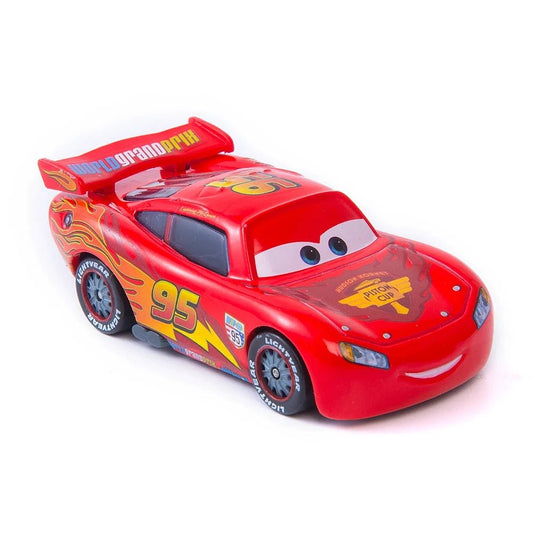 Disney Pixar Cars 1:55 scale metal alloy diecast toy car set featuring Lightning McQueen, Mater, Jackson Storm, and The King.