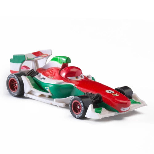 Disney Pixar Cars 1:55 diecast toy car set featuring Lightning McQueen, Mater, Jackson Storm, and The King in metal alloy.