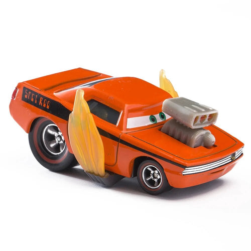 Disney Pixar Cars 1:55 diecast toy car set featuring Lightning McQueen, Mater, Jackson Storm, and The King, made of metal alloy.