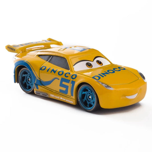 Disney Pixar Cars 1:55 diecast toy car set featuring Lightning McQueen, Mater, Jackson Storm, and The King in metal alloy.