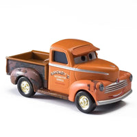 Disney Pixar Cars 1:55 diecast toy car set featuring Lightning McQueen, Mater, Jackson Storm, and The King in metal alloy.