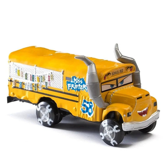 Disney Pixar Cars 1:55 diecast metal alloy toy car set featuring Lightning McQueen, Mater, Jackson Storm, and The King.