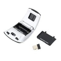 Wireless foldable mouse with ergonomic design and compact shape, ideal for portable computing and easy storage.