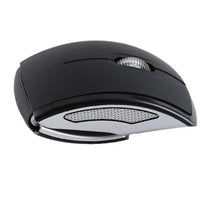 Wireless foldable mouse with compact design, black color, and ergonomic shape for easy use and portability.