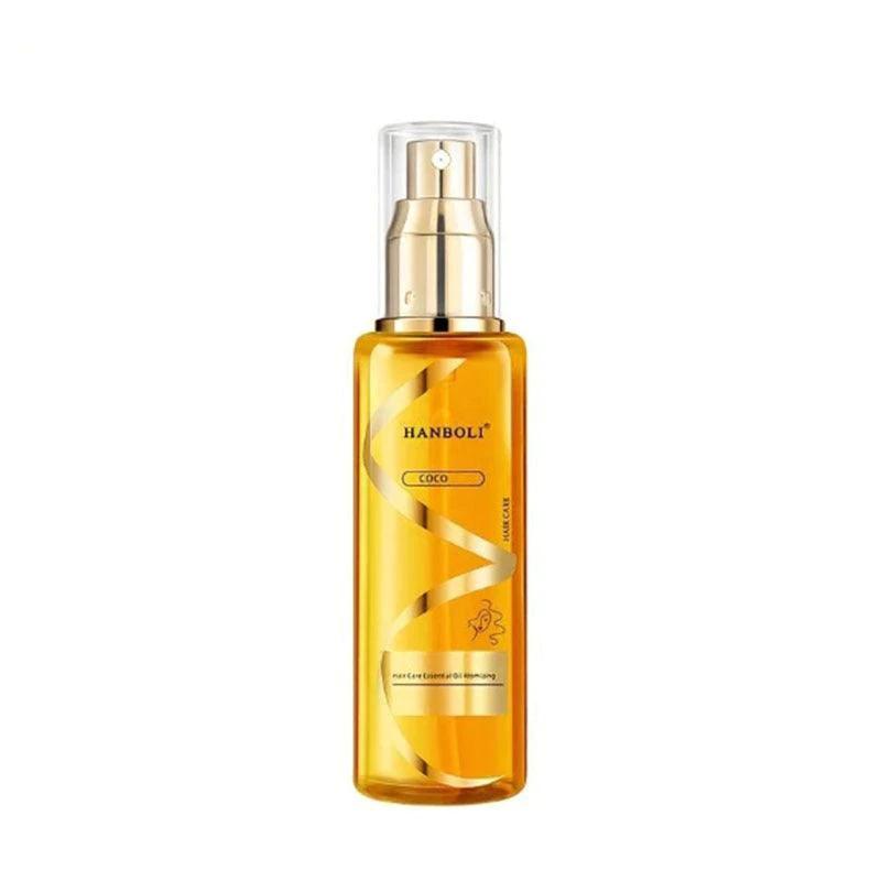 Bottle of Perfume Soft Hair Care Oil anti-static spray for frizz-free, hydrated hair with a sleek, modern bottle design.