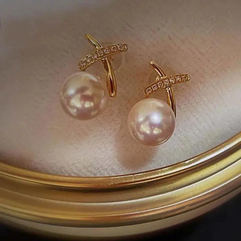 18K Golden Pearl Elegance Studs - MANDOTOS