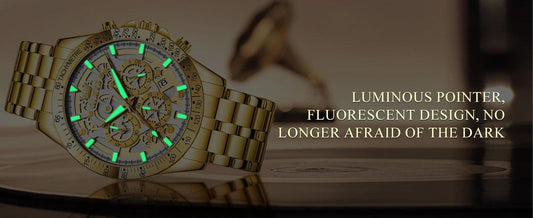 OLEVS Lxuxry Brand Gold Men's Watches Full Skeleton Stainless steel Chronograph Wristwatch Waterproof Luminous Quartz Watch Men - MANDOTOS