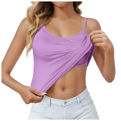 Padded Bra Tank Top Women Casual Sports Workout Solid Cami Top Vest Female Stretchy Camisole with Built In Bra Fitness Clothing - MANDOTOS