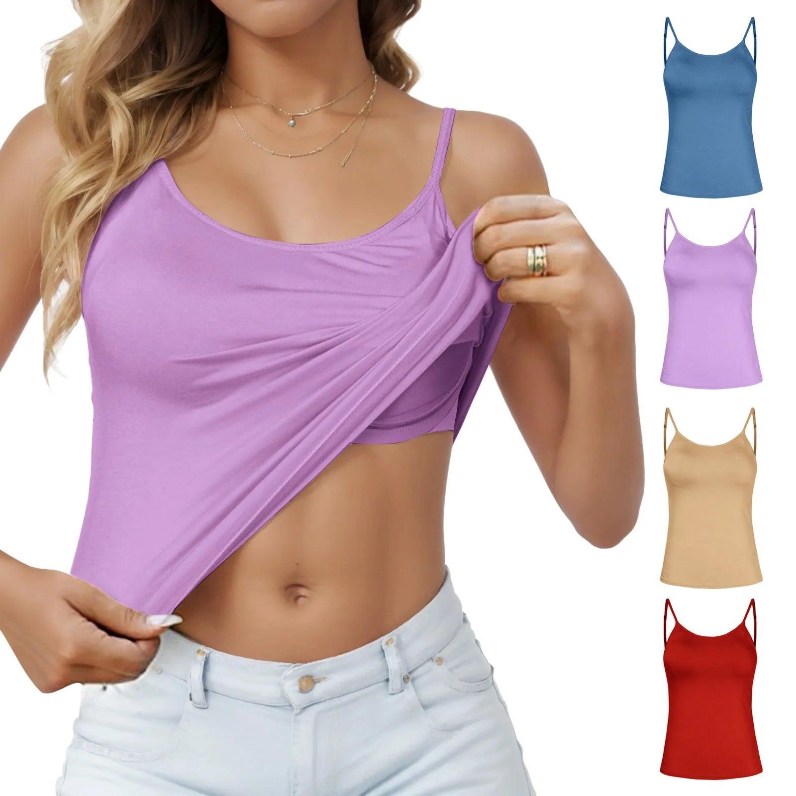 Padded Bra Tank Top Women Casual Sports Workout Solid Cami Top Vest Female Stretchy Camisole with Built In Bra Fitness Clothing - MANDOTOS
