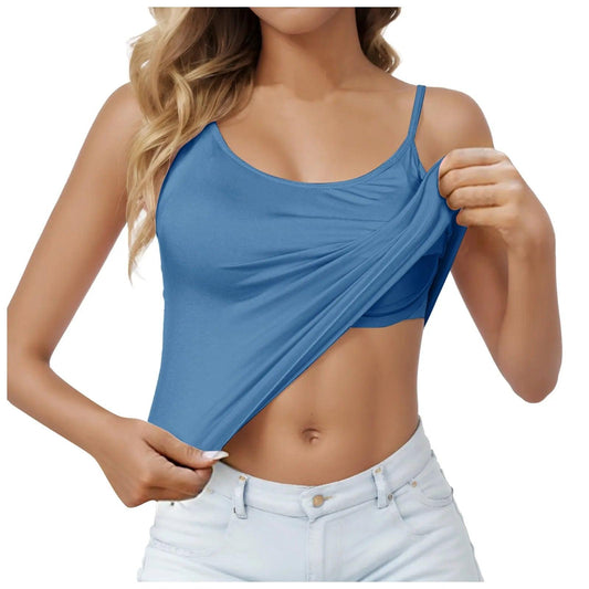 Padded Bra Tank Top Women Casual Sports Workout Solid Cami Top Vest Female Stretchy Camisole with Built In Bra Fitness Clothing - MANDOTOS