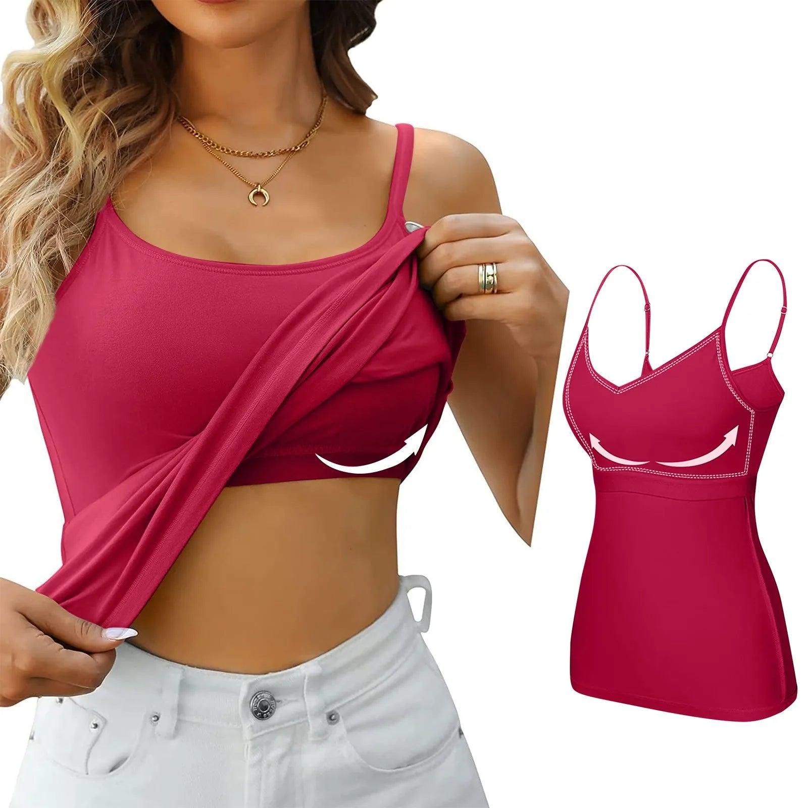 Padded Bra Tank Top Women Modal Spaghetti Solid Cami Top Vest Female Adjustable Camisole With Built In Bra Fitness Clothing - MANDOTOS